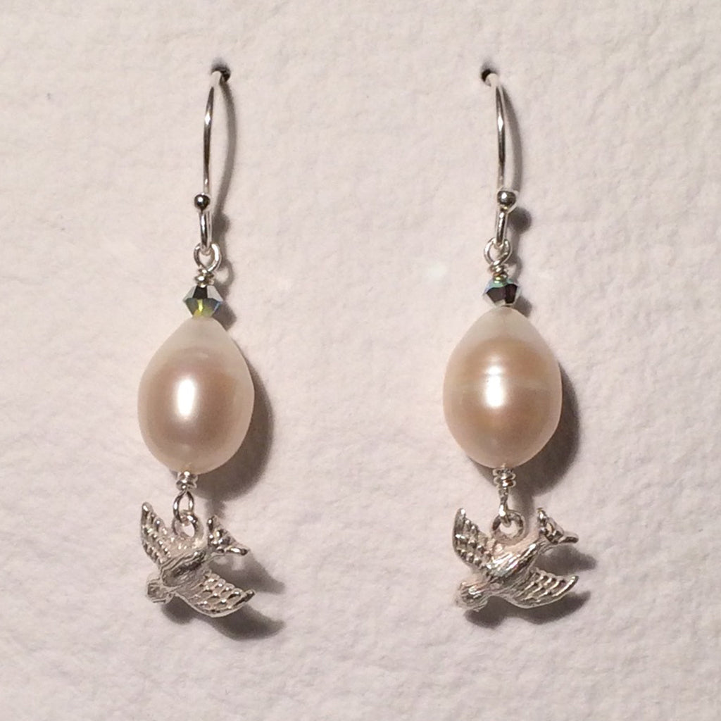 Pearl Silver Bird Earrings