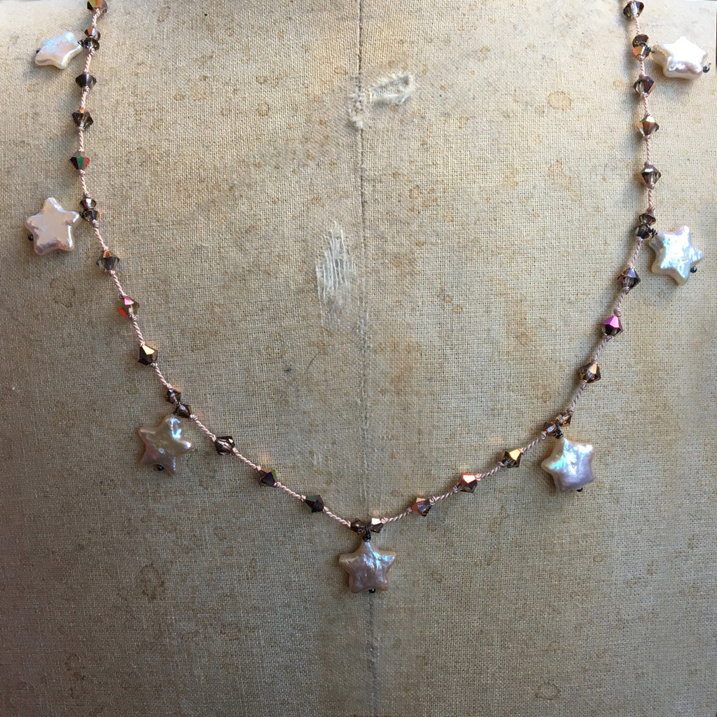 Pearl Star and Bronze Crystal Dotted Necklace