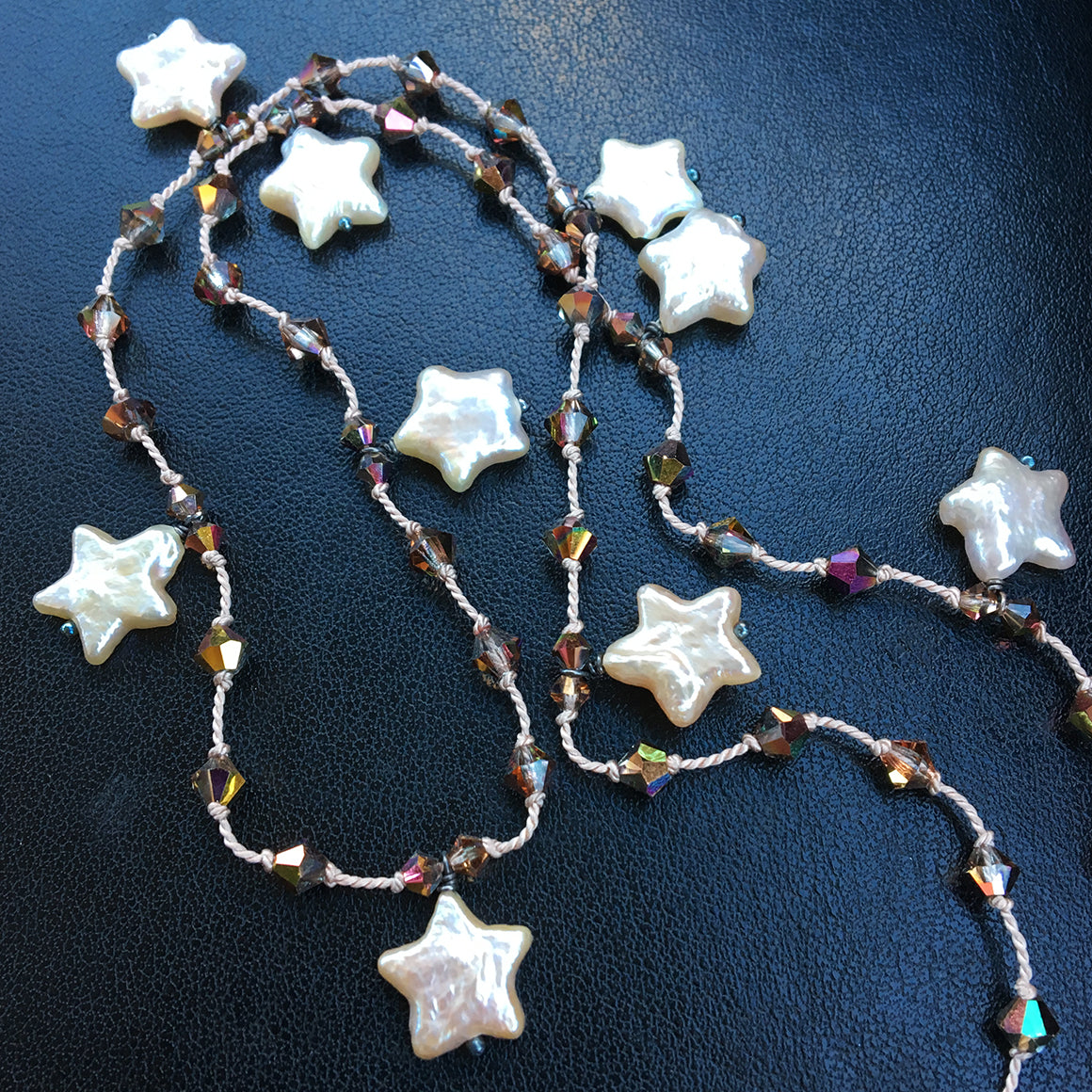 Pearl Star and Bronze Crystal Dotted Necklace