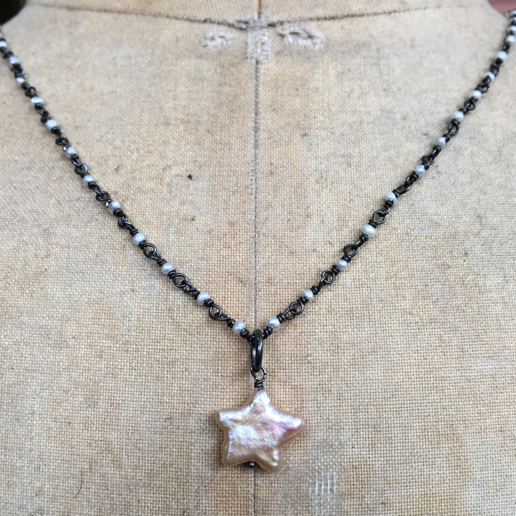 Pearl Star on Pearl Chain Necklace
