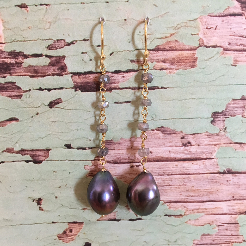 Pearl and Labradorite Drop Earrings