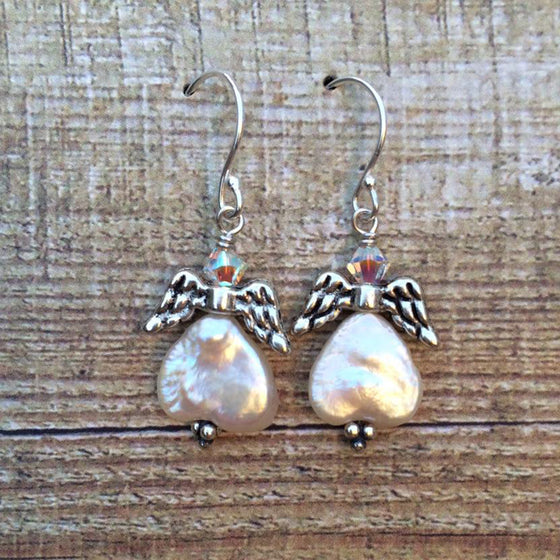 Pearl and Swarovski Guardian Angel Earrings