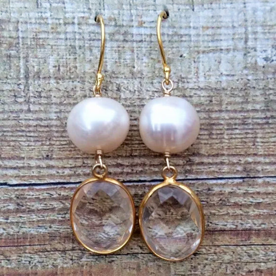 Pearl and Quartz Earrings on Gold-Plated Sterling Silver
