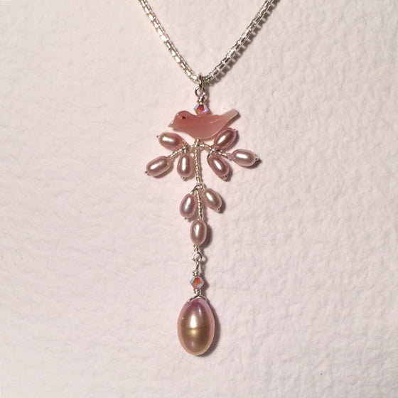 Pink Bird Branch Necklace