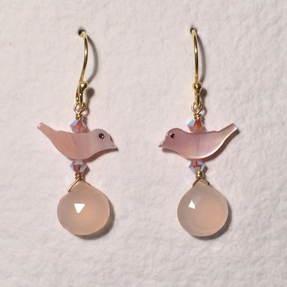 Pink Birds Short Earrings
