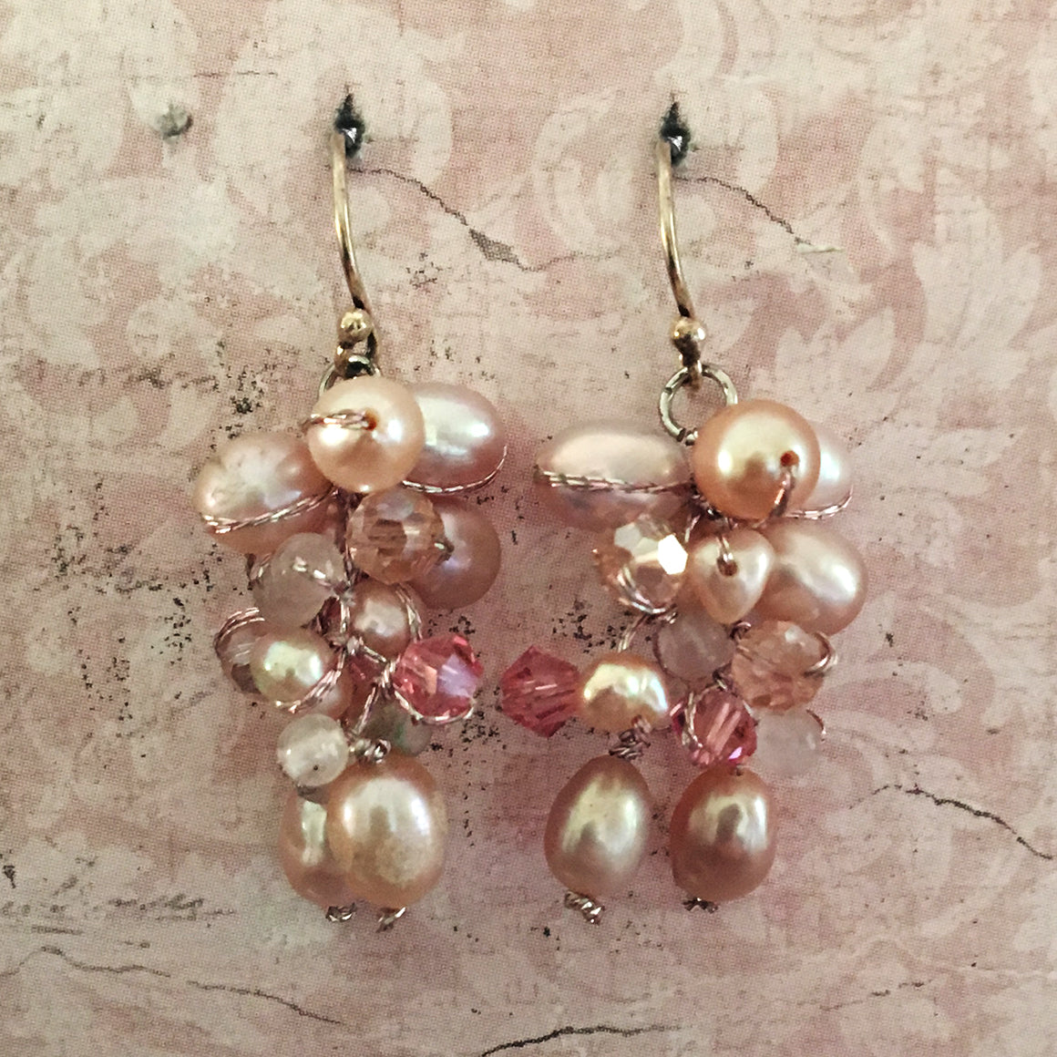 Pink Cluster Pearl Earrings