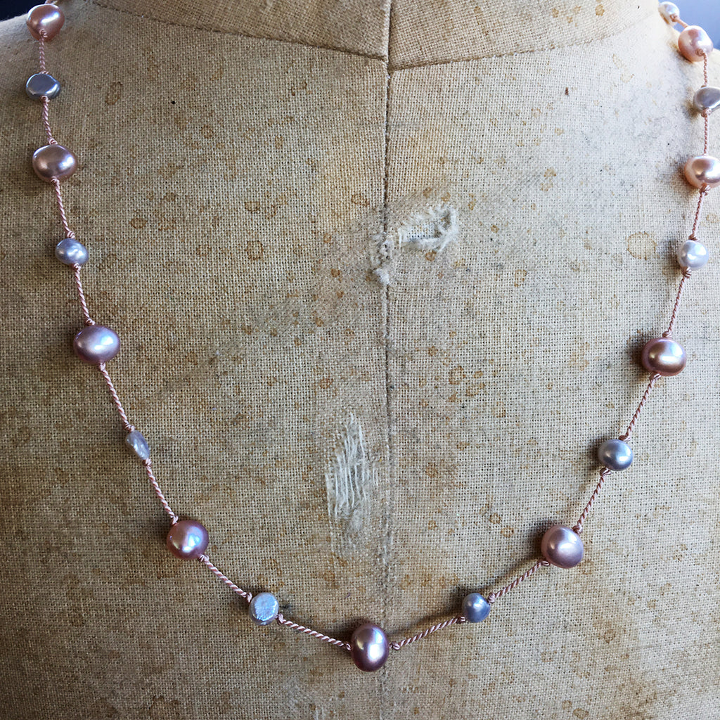 Pink and Grey Pearl Dotted Necklace