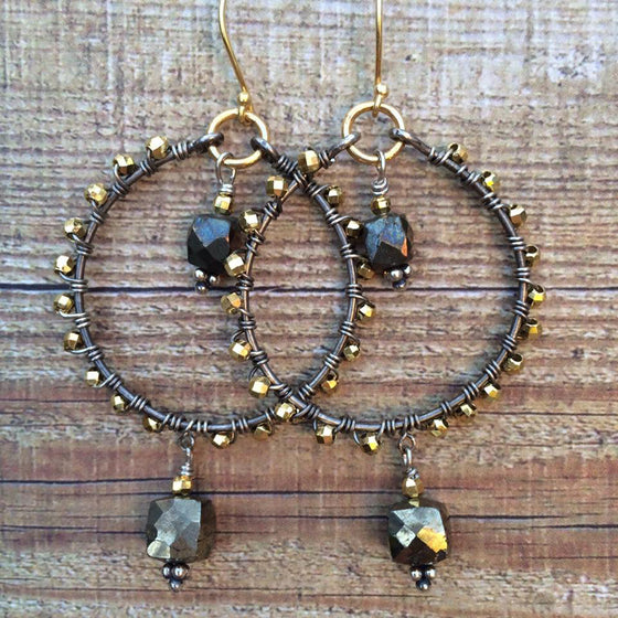 Pyrite Bohemian Hoop Earrings