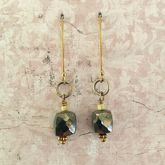 Pyrites Cube Arc Earrings