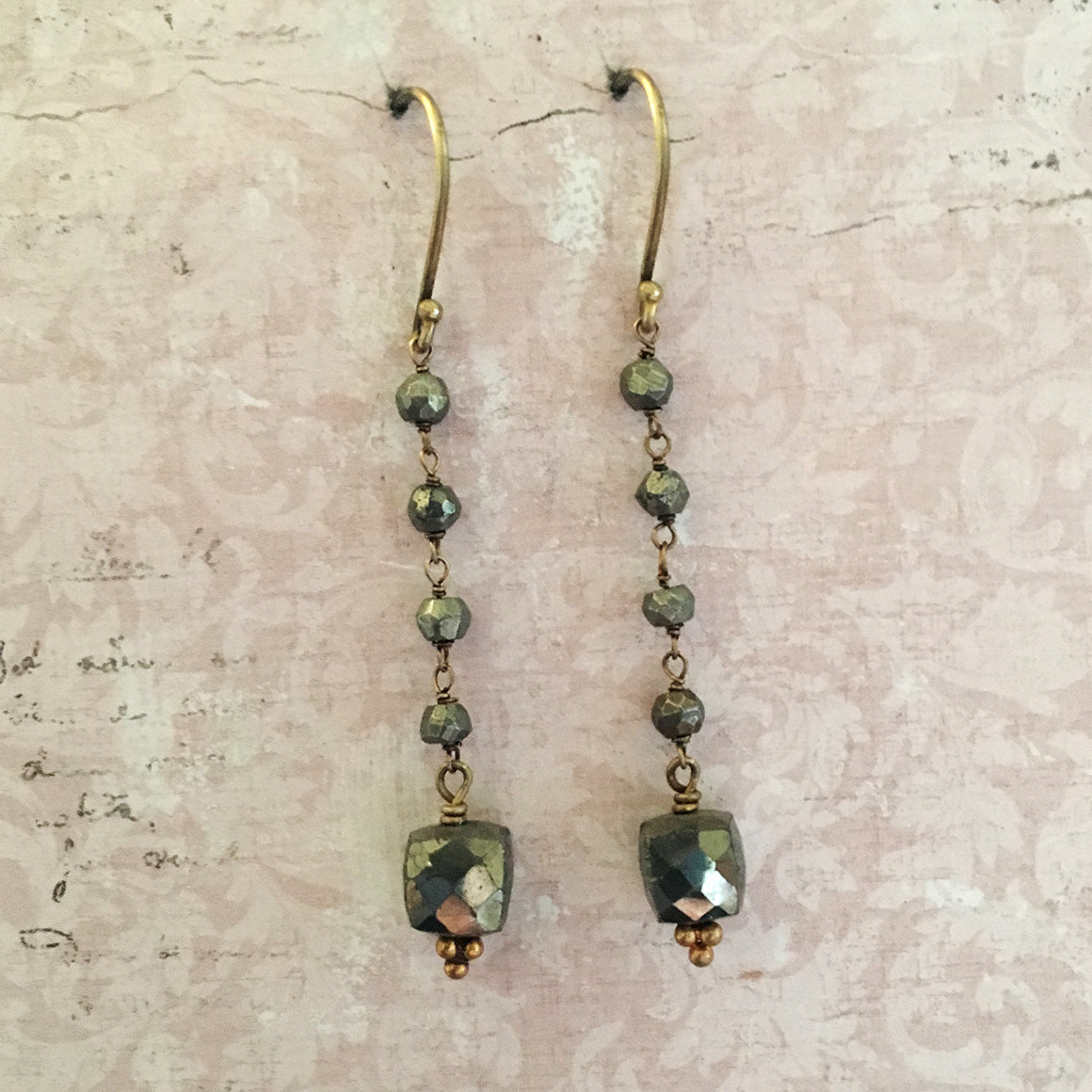 Pyrites Cube and Chain Earrings