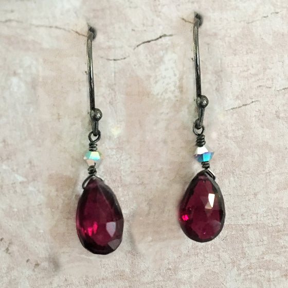 Rhodanite Garnet Briolette Earrings