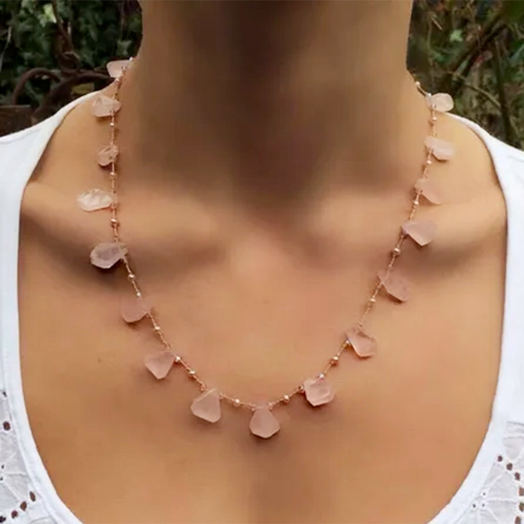 Rose Quartz with Freshwater Pearls and Swarovski Crystals Necklace