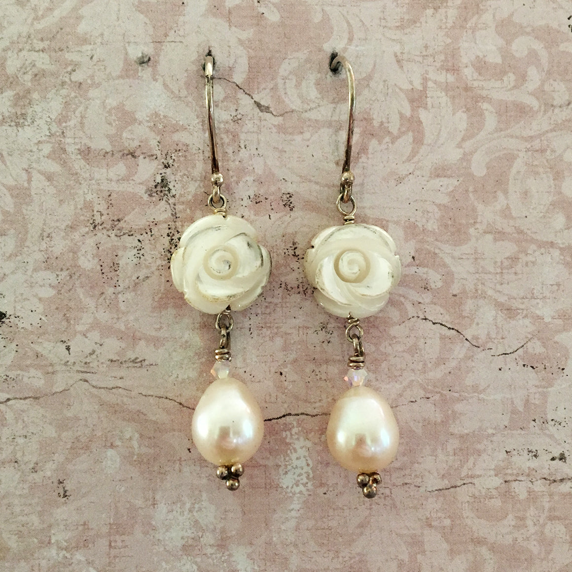 Rose and Drop Pearl Earrings