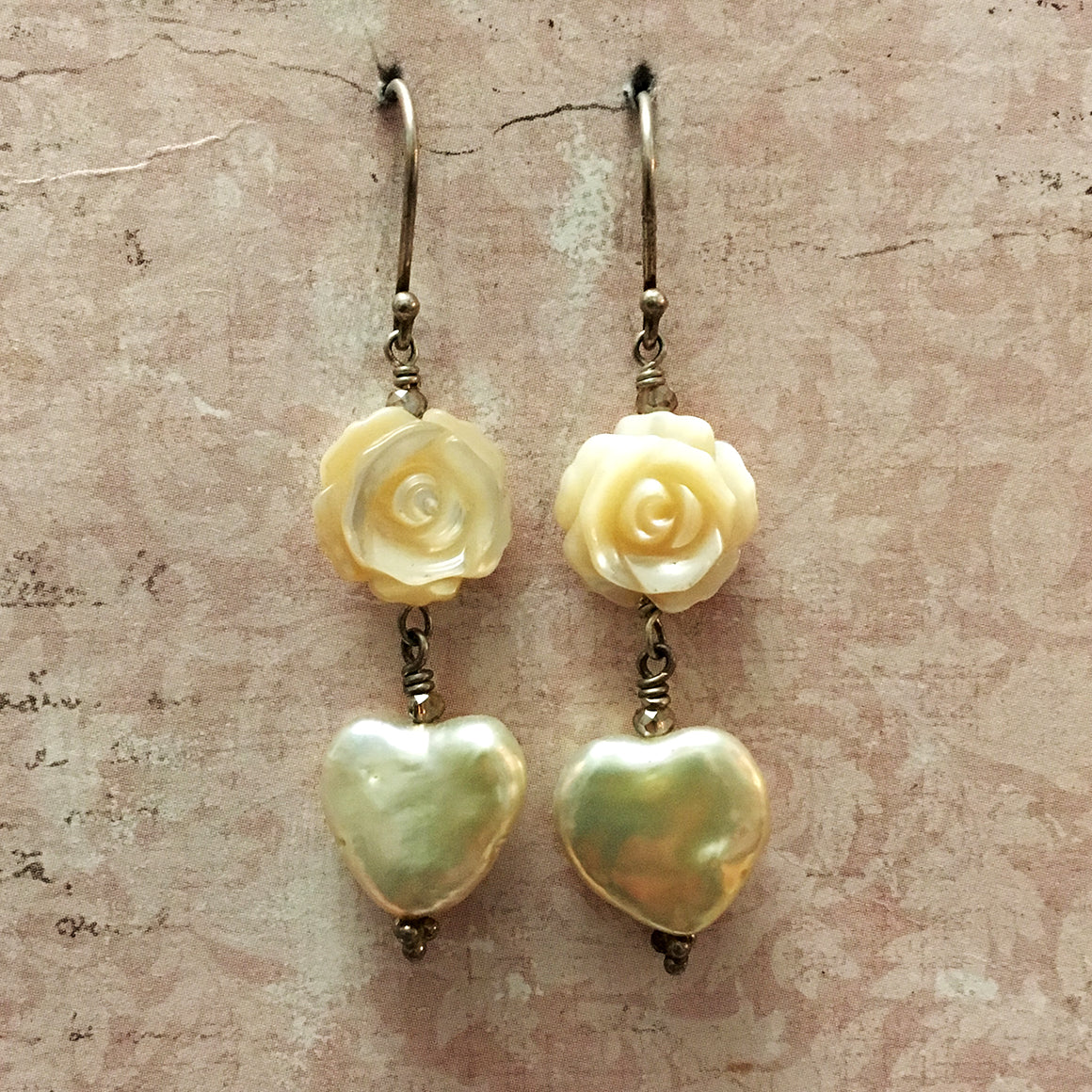 Rose and Heart Pearl Earrings