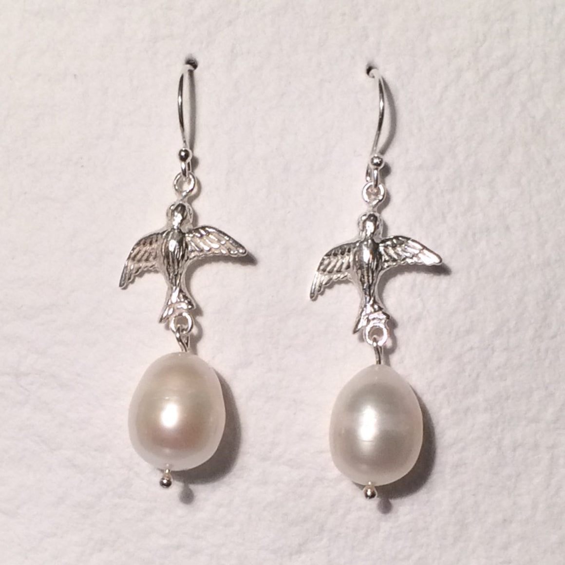 Silver Bird Pearls Earrings