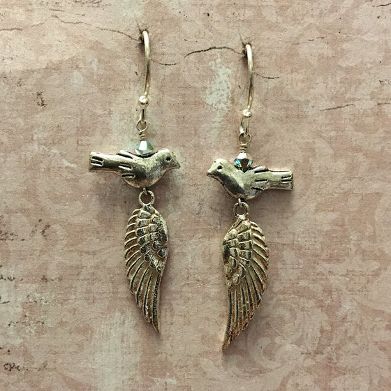 Silver Bird and Wing Earrings