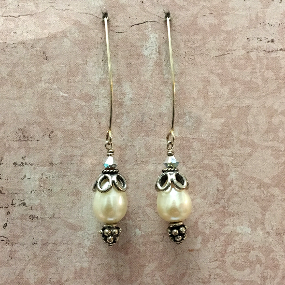 Silver Capped Drop Pearl Earrings
