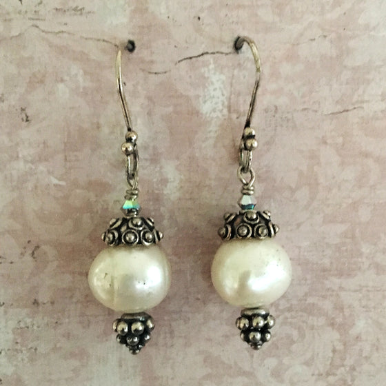 Silver Capped Pearl Earrings