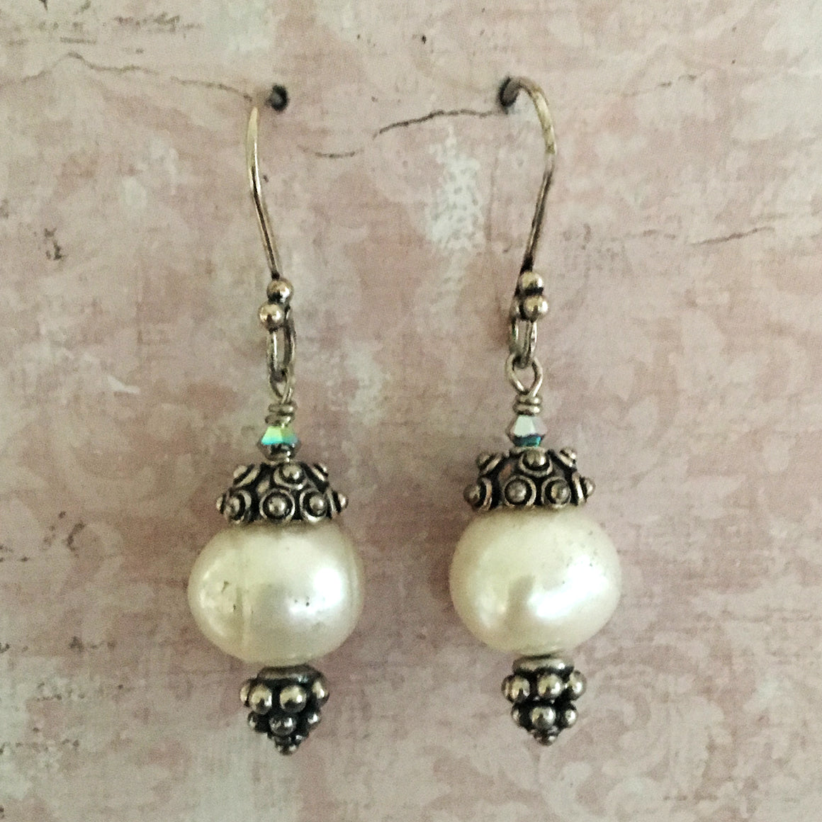Silver Capped Pearl Earrings