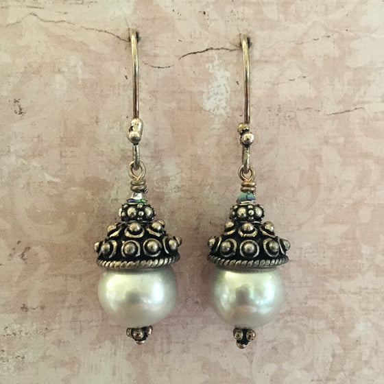 Silver Capped Pearl Earrings