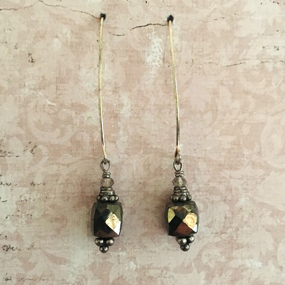 Silver Capped Pyrites Cube Arc Earrings