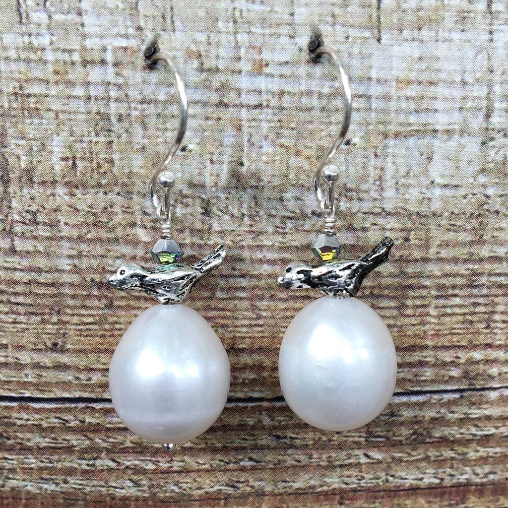 Small Bird and Pearl Earrings