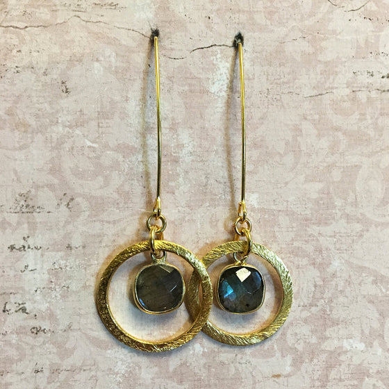 Small Halo Labradorite Earrings