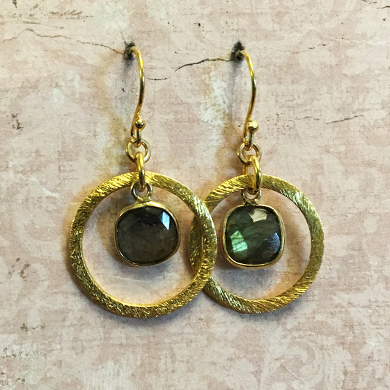 Small Halo Set Labradorite Earrings