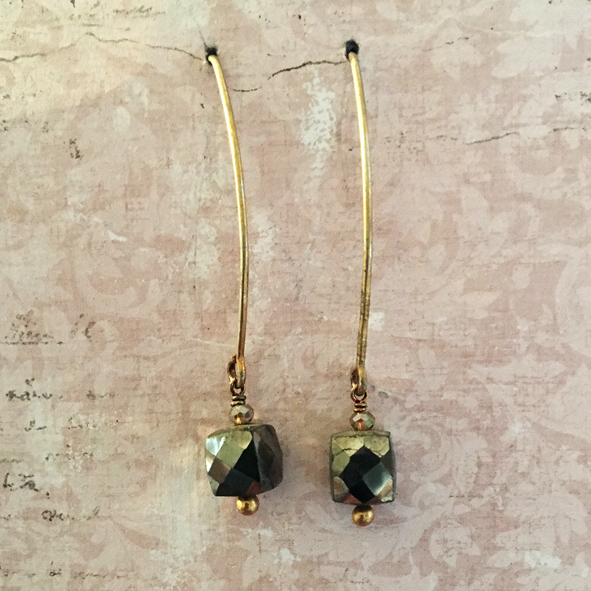 Small Pyrites Cube Arc Earrings