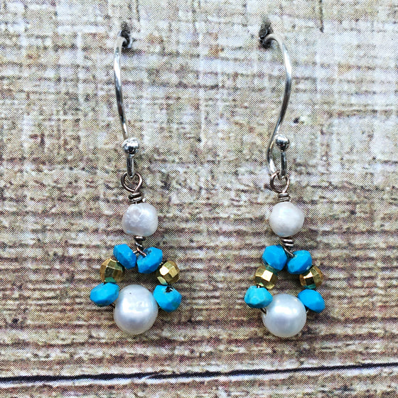 Small Turquoise and Pearl Earrings
