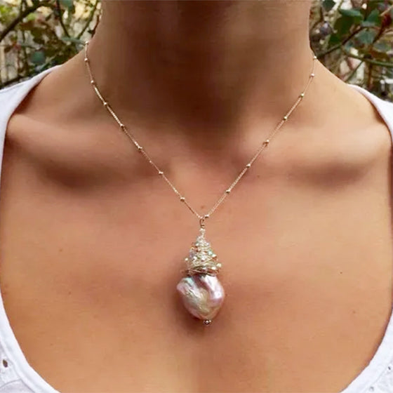 Swarovski Crystal Wrapped Pink Freshwater Pearl Necklace