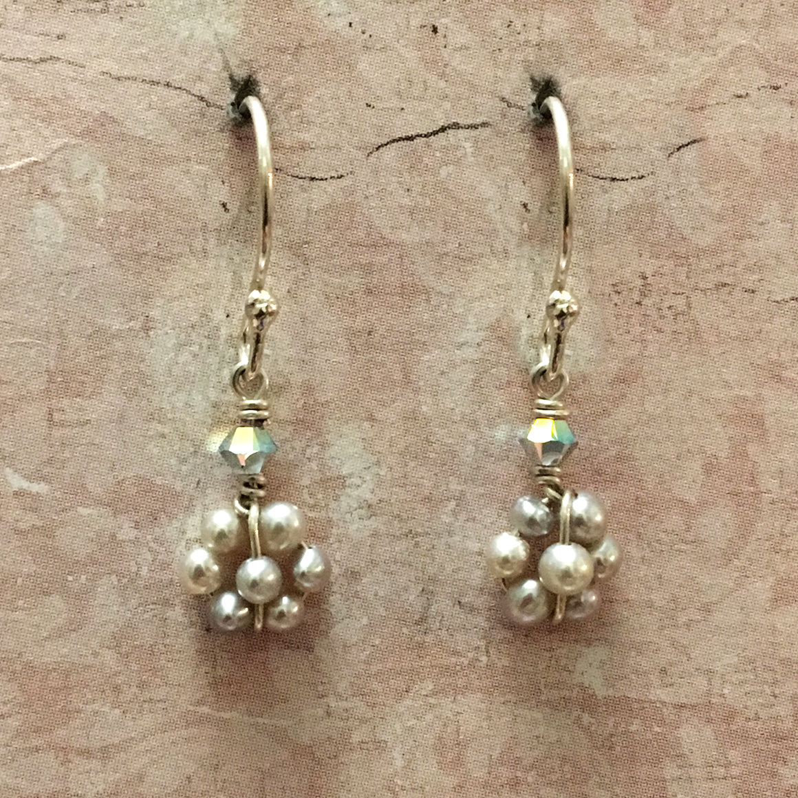 Tiny Grey Pearl Flower Earrings