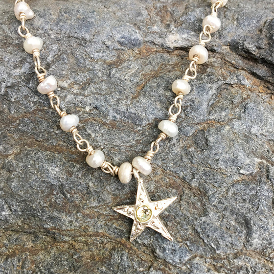 Tiny Star on Pearl Chain Necklace