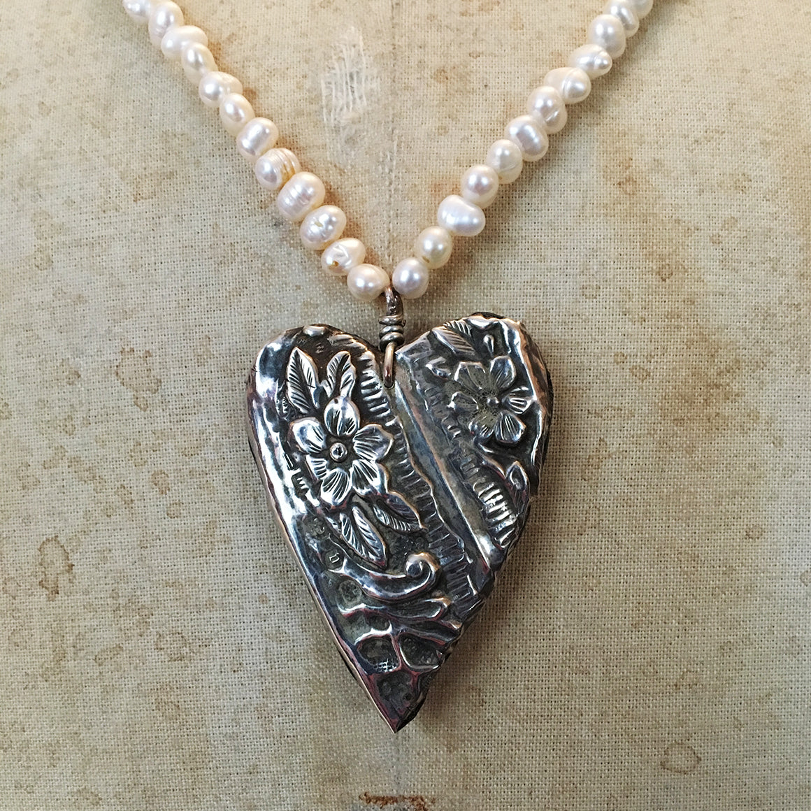 Vintage Silver Heart on Freshwater Pearl Necklace