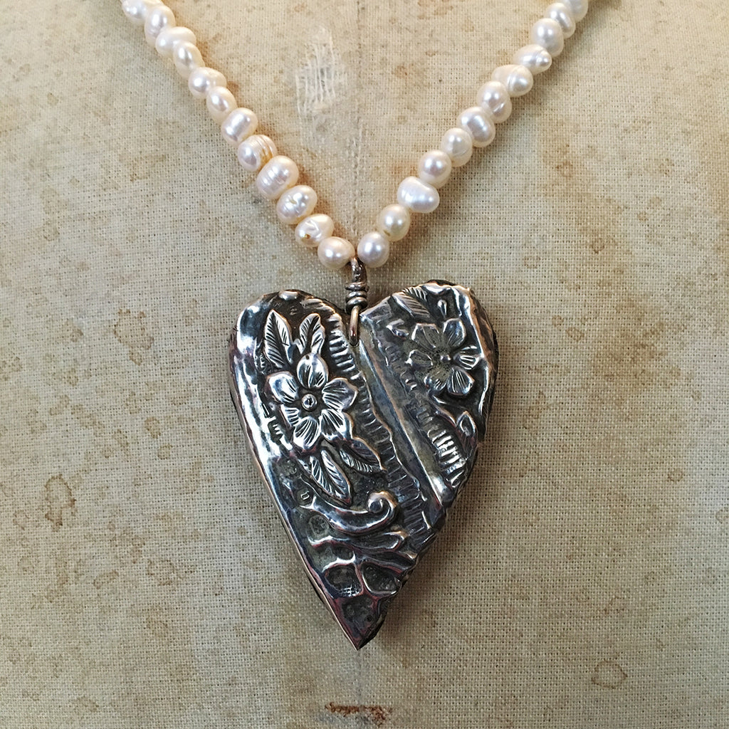 Vintage Silver Heart on Freshwater Pearl Necklace
