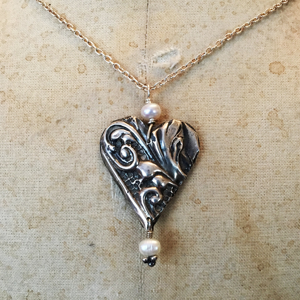 Vintage Silver Mirror Heart Necklace