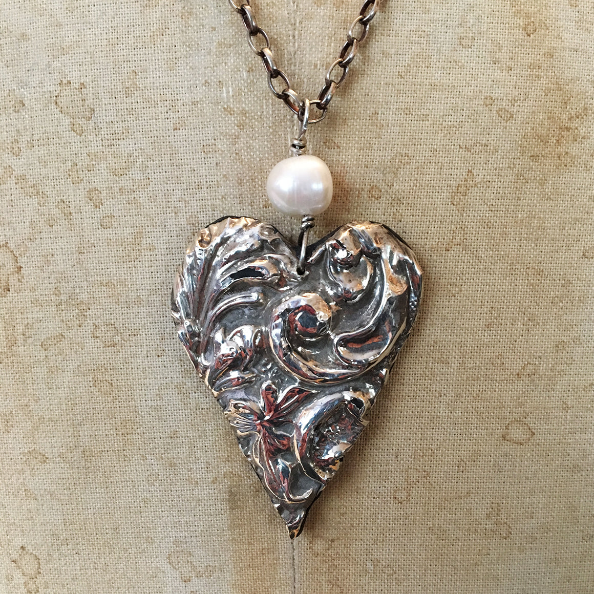 Vintage Silver Mirror Heart Necklace