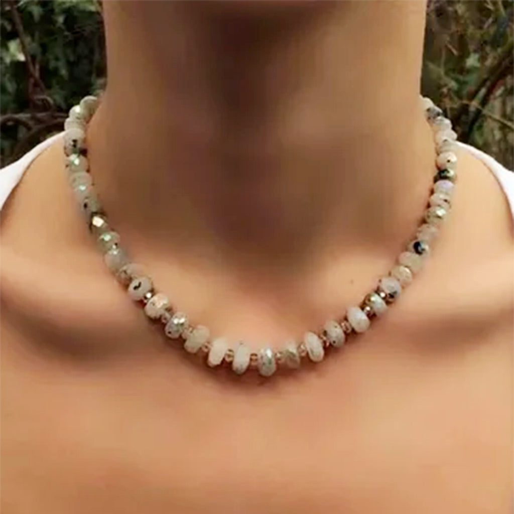 White Labradorite with Swarovski Crystals Necklace