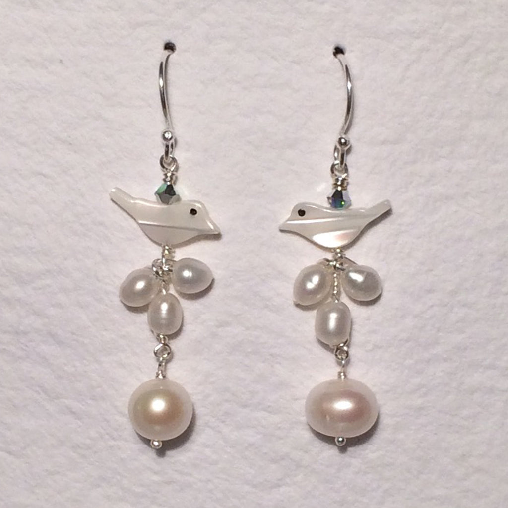 White Bird Pearl Long Earrings