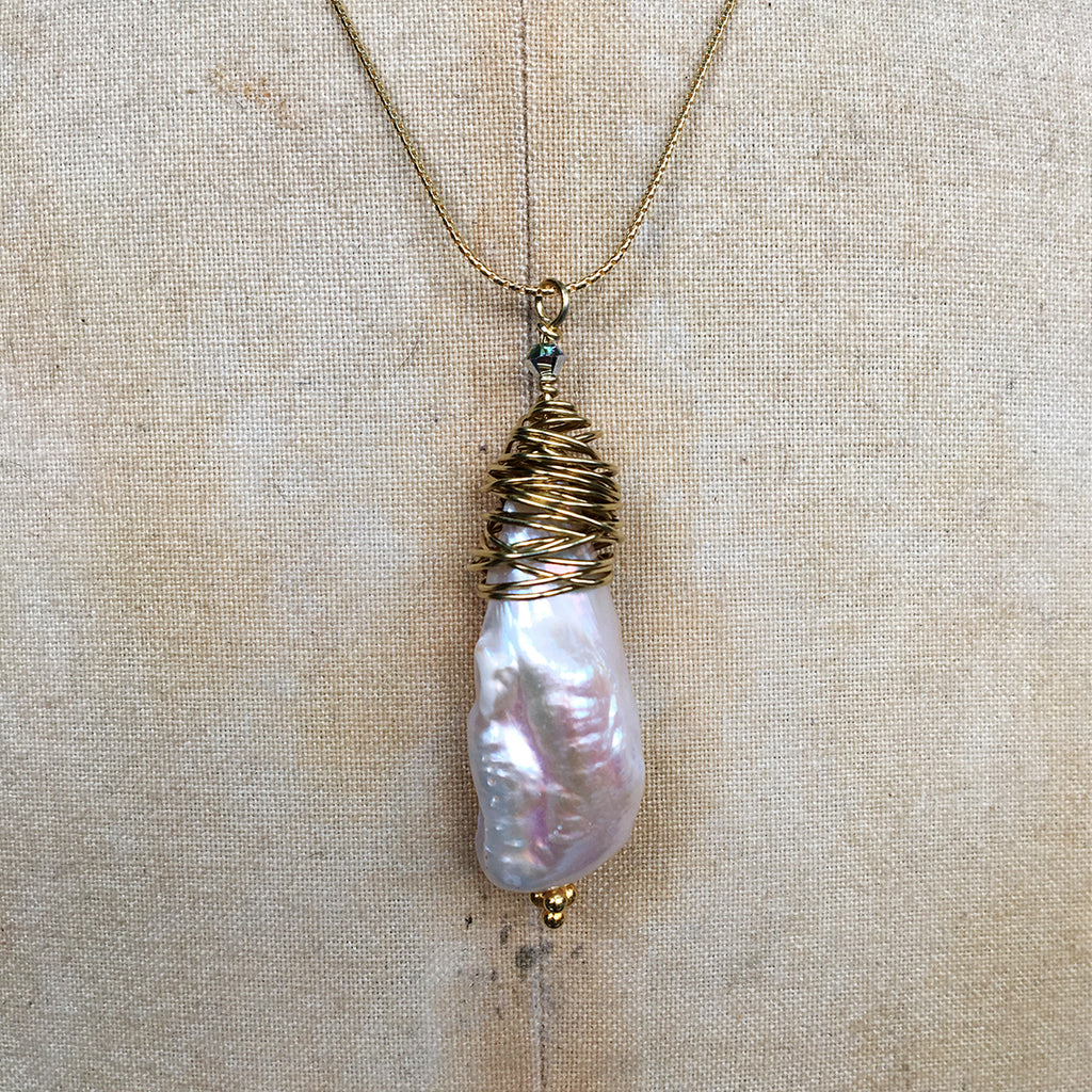 Wire Wrapped Pearl Necklace
