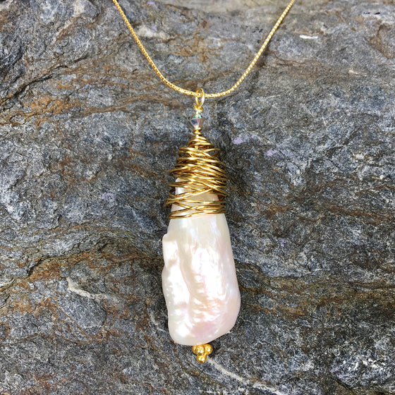 Wire Wrapped Pearl Necklace