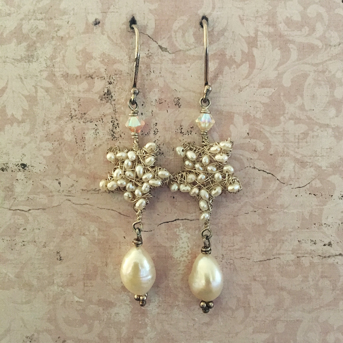 Wired Pearl Star and Drop Pearl Earrings