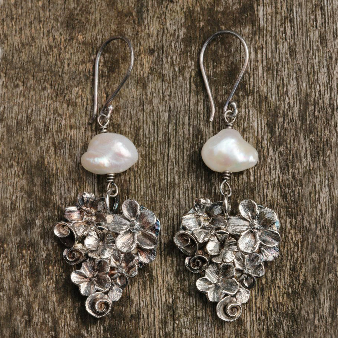 Pearl Silver Heart Earrings